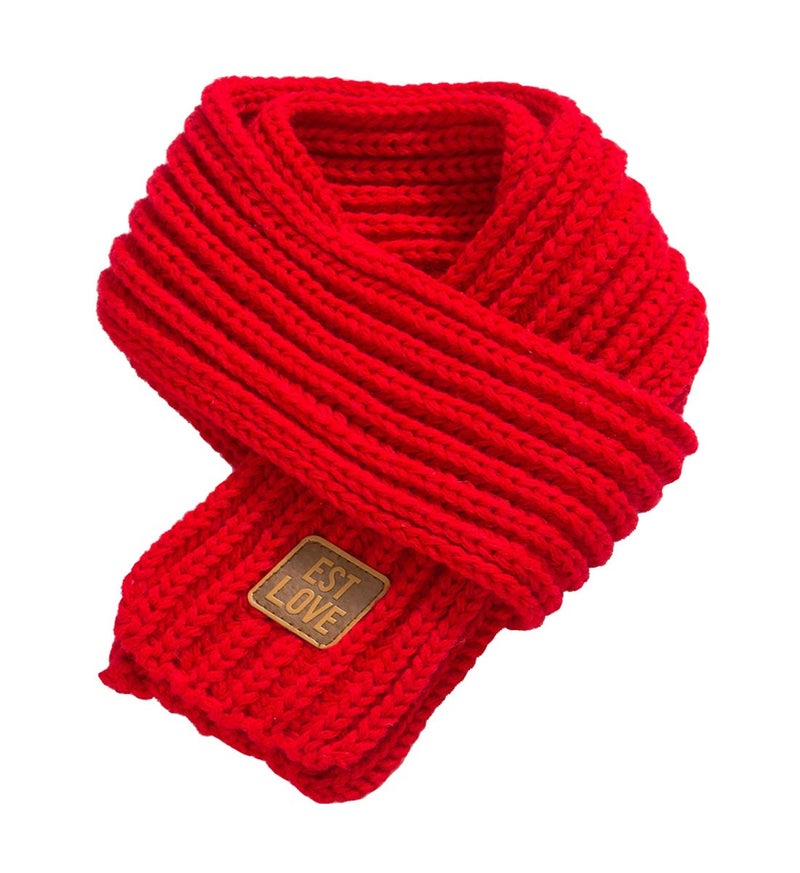 Levao شال شتوي محبوك للأطفال من ليفاو، دافئ، للأولاد والبنات، للأطفال الصغار، لون صلب، شالات ناعمة، دافئ للرقبة، أحمر - Image 1